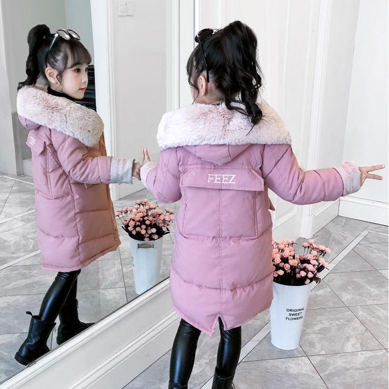 Winter Warm Plus Baumwolle Wattierte Daunen Wattierte Jacke Mädchen Winter Wattierte Jacke Gepolsterte Kinder Mittellange Wattierte Jacke Jacke 140 cm rosa