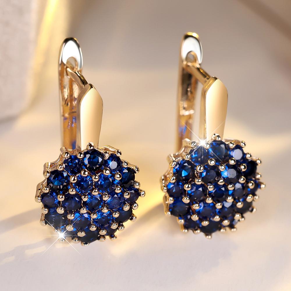 Luxus Rose Gold Farbe Shiny Blau Zirkon Blume Baumeln Ohrringe für Frauen Hochzeit Partei Schmuck blau/gold
