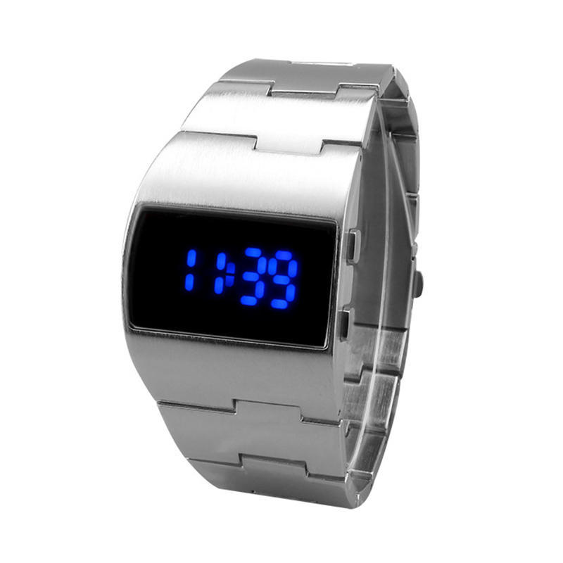 Mode-Armbanduhr für Herren, militärisch, wasserdicht, LED-Uhr, Edelstahl, digitale Uhren silber