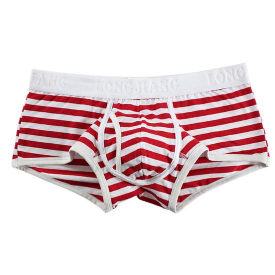 Longjiang Herren-Unterwäsche, gestreift, seitliche Öffnung, sexy, mittelhohe Unterhose für Badezimmer-Unterhosen S rot