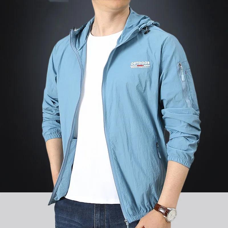 Sommer-Sonnenschutzjacke für Herren, UV-Schutz, ultradünn, atmungsaktiv, schnell trocknend, Windjacke, tragbare Sportkleidung, Kapuzenjacke M