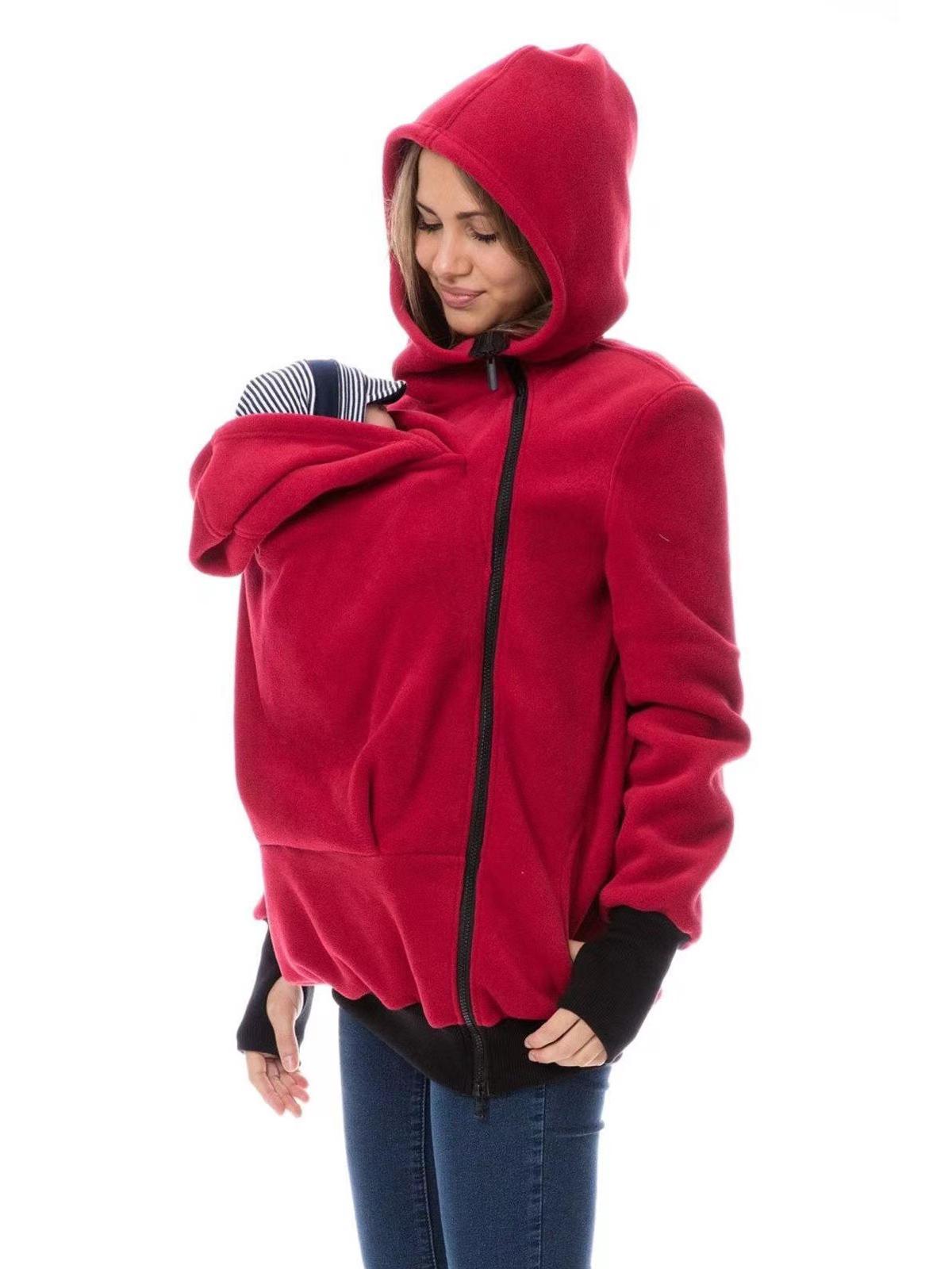 Europäisch-amerikanisches Zwei-in-Eins-Känguru-Mutter-Sweatshirt mit Wickeltasche für Herbst/Winter Double Extra Large rot