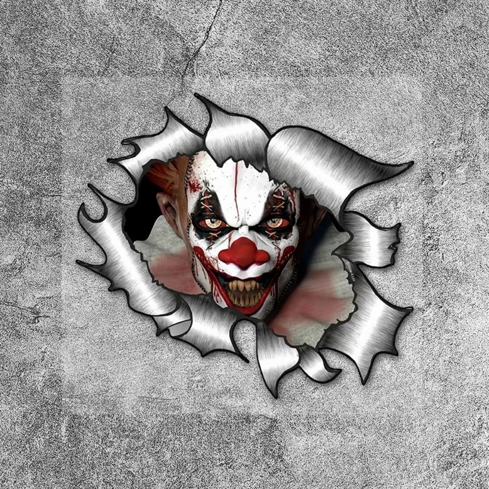 Clown im Kugelloch Autoaufkleber Wasserdicht für Kofferraum Stoßstange Windschutzscheibe Fenster Fahrzeuge Zubehör Langlebige Vinyl-Aufkleber 16x18CM(each) black