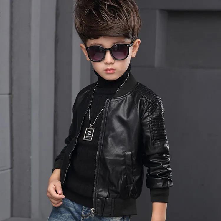 Kinder Lederjacke, Lederjacke, Jungen Weiches Leder, Frühlings- Und Herbststile, Baby Lederjacke, Hübscher Baseballkragen 140cm schwarz