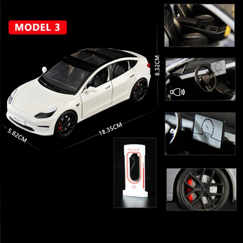 Neue Simulation 1:24 Tesla Modellautos Spielzeug Legierung Druckguss Metall Fahrzeugmodell mit Ton und Licht Kinder Jungen Spielzeug Trendy Geschenk Sammlung Ornamente weiß