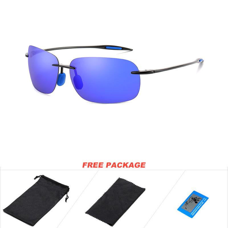 DUBERY Herren Randlose Sonnenbrille Driving Shades Outdoor Sport Angeln Sonnenbrille Ultraleichter Rahmen UV400 blau