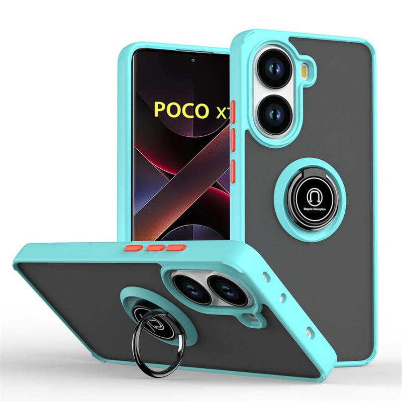 Armor Magnetische Hülle Für Poco X7 X6 F7 Pro F6 F5 Stoßfest Matt Ringhalter Ständer Handyhüllen Für Poco M7 M6 Pro 5G Rückseite Poco M7 pro 5G himmelblaue