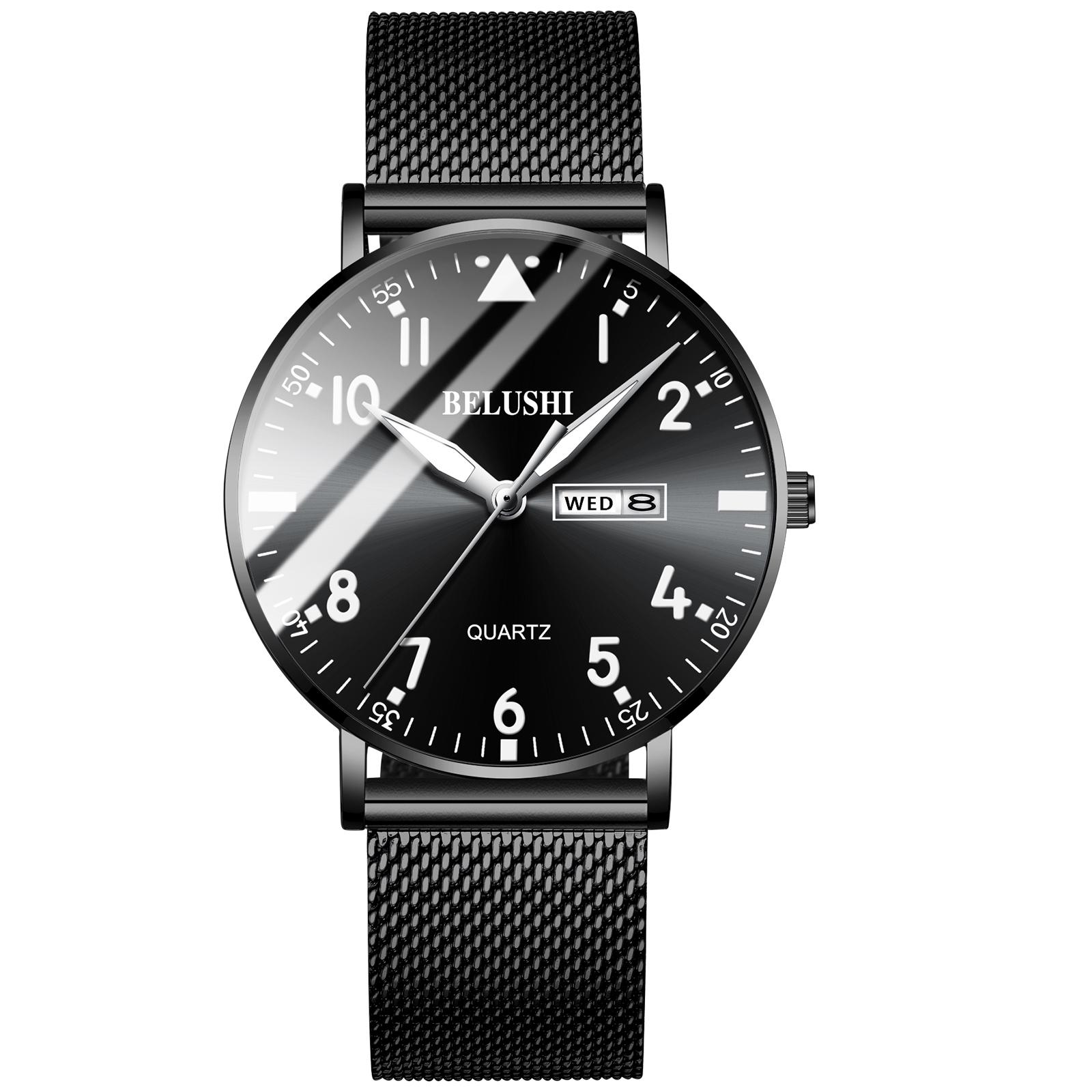 Neue Mode Ultra-dünne Herren Luxus Marke Casual Edelstahl Mesh-Armband Business Männer Armbanduhr schwarz