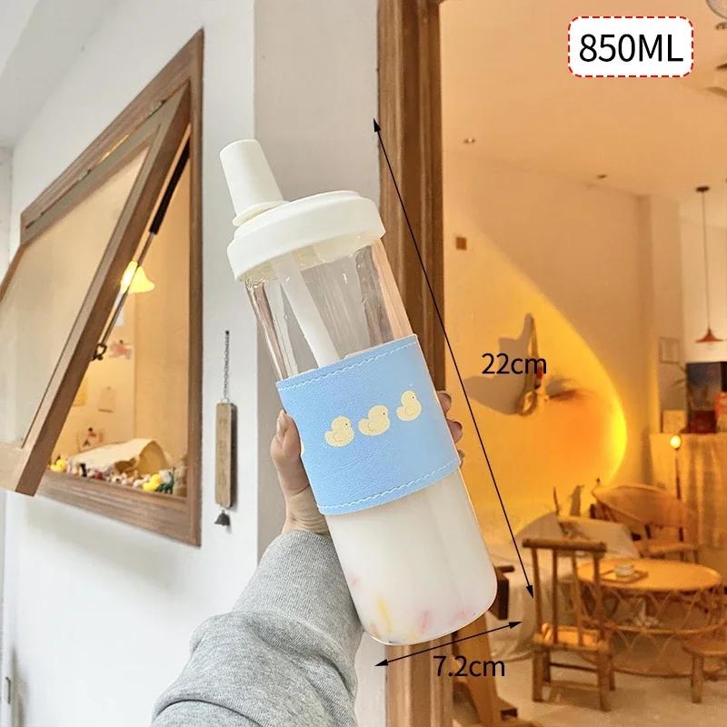 850ml Glas Frühstück Tasse Große Kapazität Doppel Bügeln Glas Haushalt Tragbare Milch Tee Tasse Milch Tasse