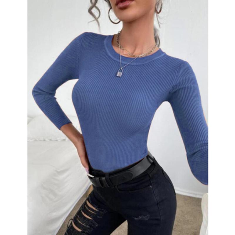 Herbst Winter Pullover Tops frauen Bodenbildung Pullover Mode Langarm Bluse Rippen Gestrickte Casual Jumper Pullover S blau