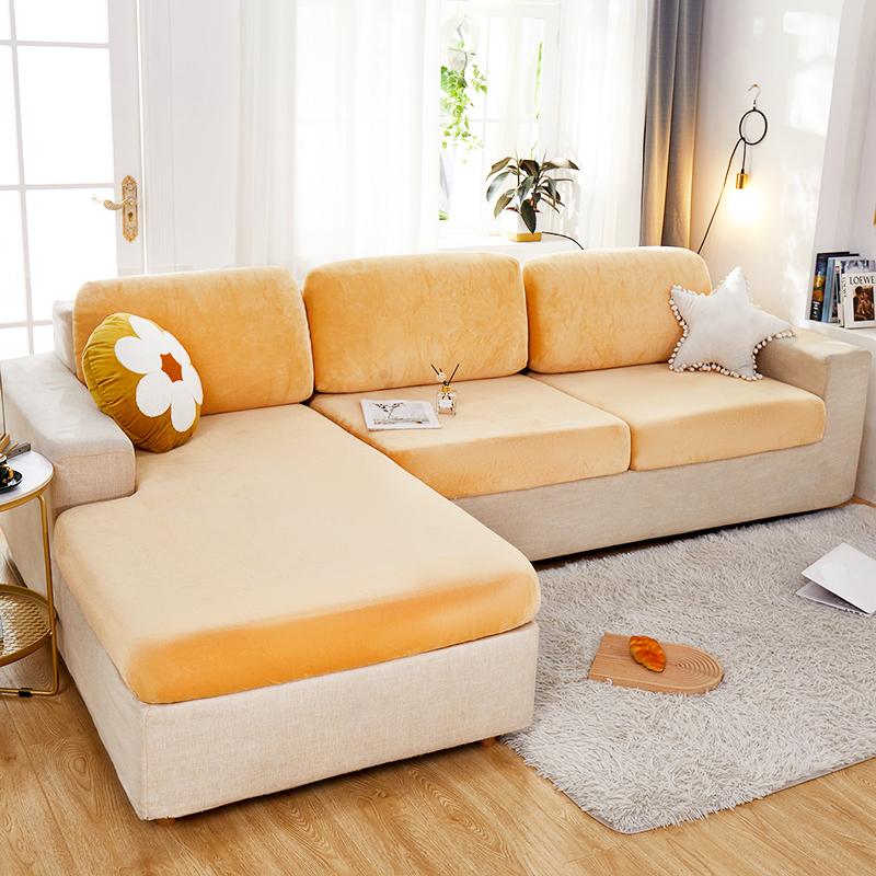 Plüschsofa-Sitzbezug für Wohnzimmer, samtig, elastische Eckcouch, 1/2/3/4-Sitzer, solide Schonbezüge, Möbelschutz Plus XXL(chaise longue) beige