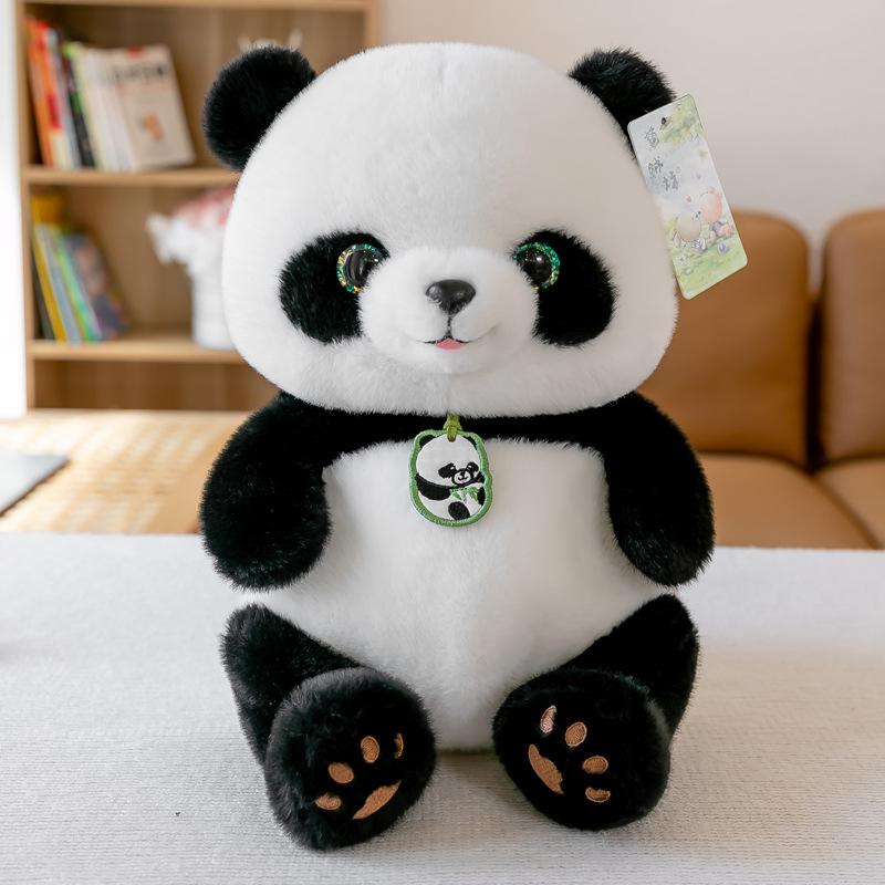 Neues Panda-Plüschtier Riesenpanda-Puppe Sichuan Chengdu Panda House Puppe Erinnerungsgeschenk Maskottchen 27Cm schwarz