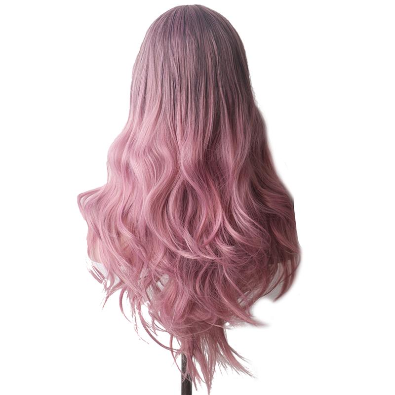 WoodFestival Kunsthaar-Cosplay-Perücke, grau, lange Perücken für Frauen, blond, rosa, rot, schwarz und weiß, grün, braun, blau, lila gefärbt 28inches pink