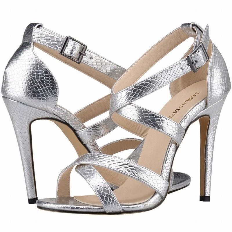 Loslandifen Frauen Schnalle High Heels Sandalen Krokodil Sexy High Heels Sandale Stiletto 11cm Party Hochzeit Schuhe Frau Pumps 42 silber