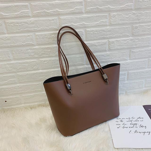 Winter Neue Schwarze Tote Bag Damen Große Kapazität Umhängetasche Lässige Pendler Handtasche Reisetasche Mädchen Schultaschen Oberhenkeltasche kaffeebraun
