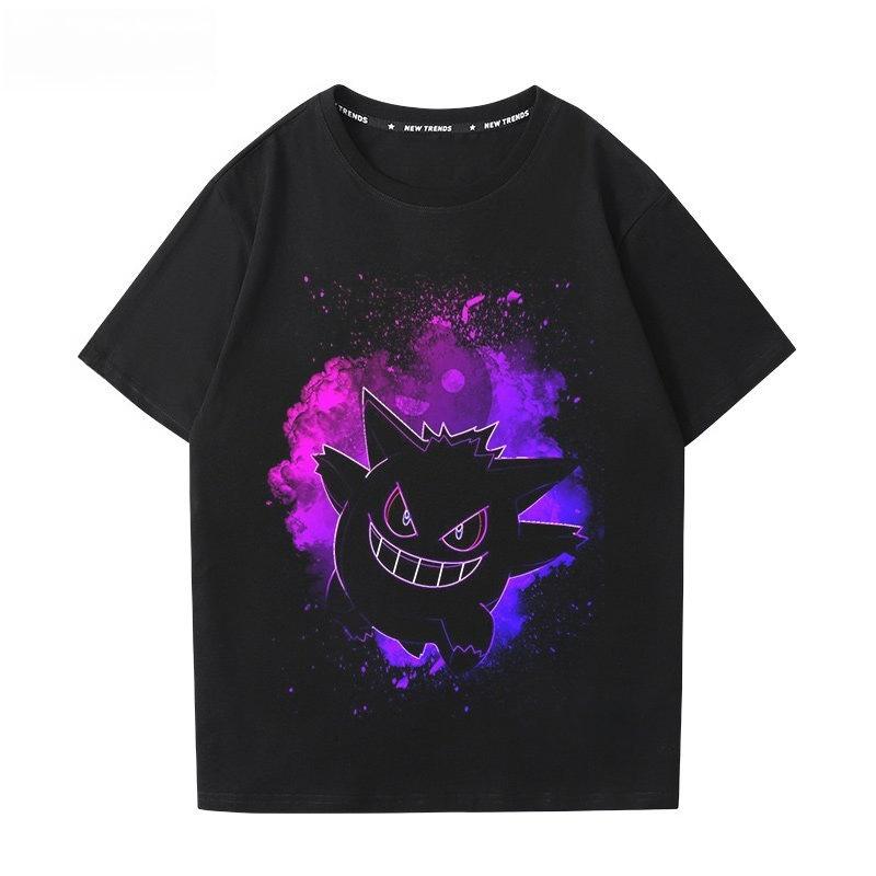 Pokémon Gengar Druck T-Shirt Reines Baumwoll-T-Shirt Herren Sommer 2026 Mode Oversize Streetwear Lässig Y2K Oberteile Streetwear Kleidung XL purple