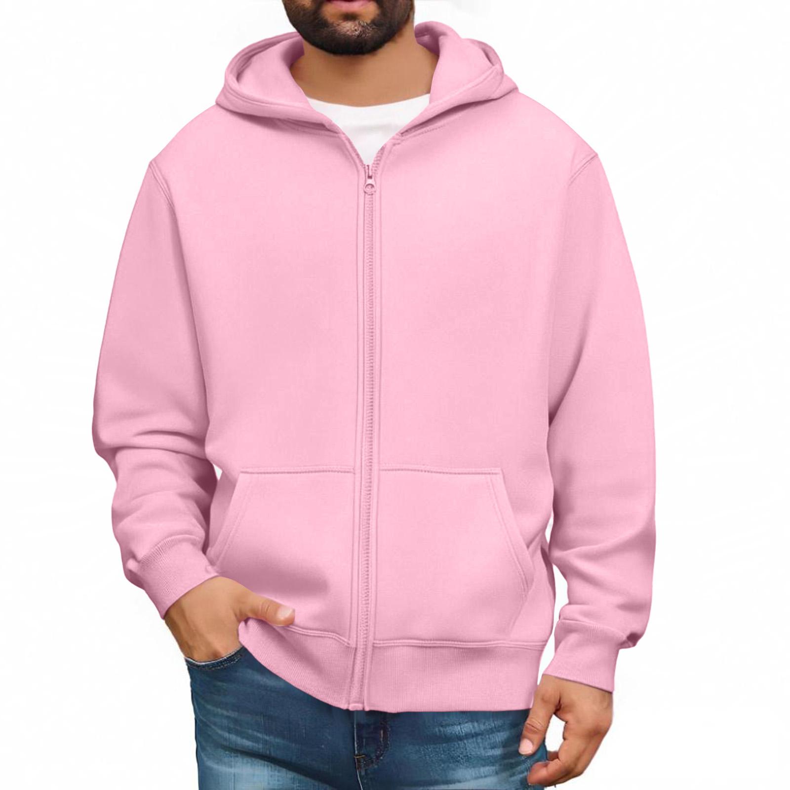 Herren Sweatshirts mit durchgehendem Reißverschluss, langärmlige Pullover-Tops, lässige und große Jacken mit Taschen M rosa