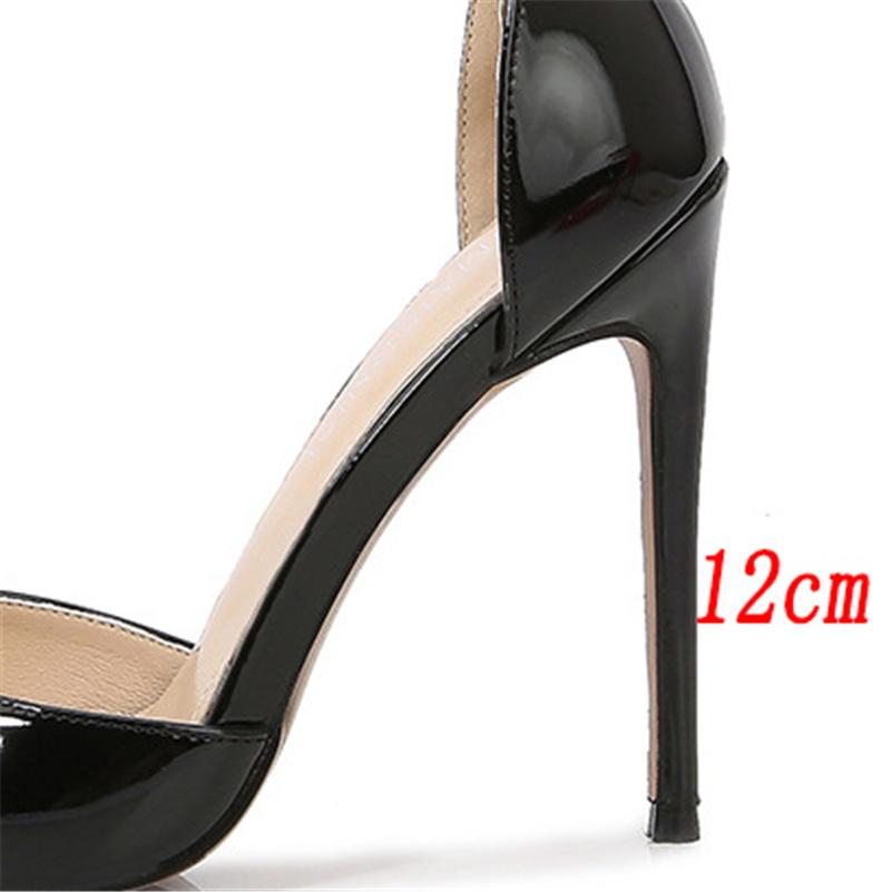 Plus Größe 35 -46 Sommer Frauen 12cm High Heels Sandalen Dame Spitz Leder Stiletto Heels Weibliche Glänzend Mode strappy Schuhe 42 schwarz