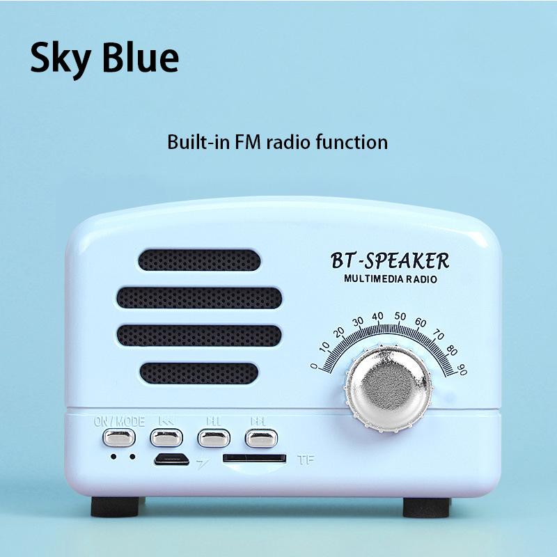 Tragbarer Retro-Bluetooth-Lautsprecher, Retro-Mini-tragbarer kabelloser Bluetooth-Lautsprecher, Radio, USB/TF-Karte, Musik-Player, Musikbox blau