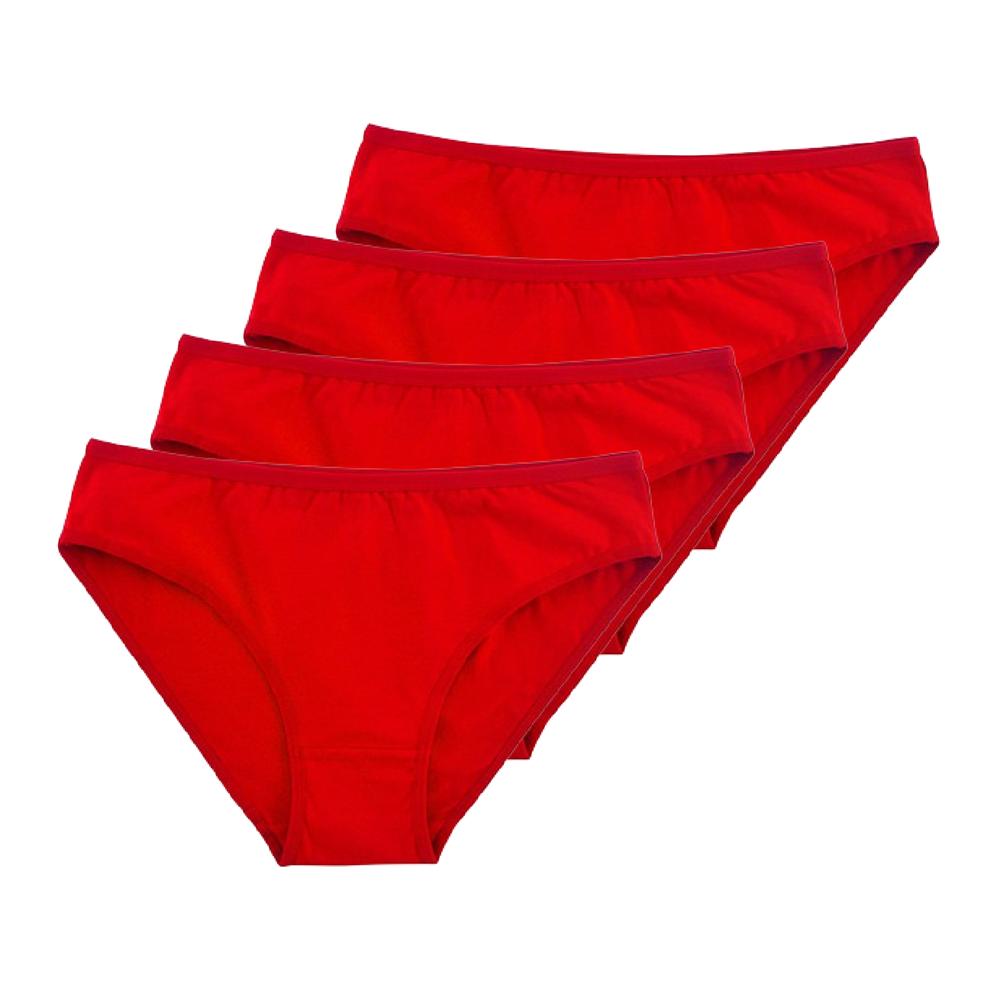4 Stück Damen-Unterwäsche aus Baumwolle, Slips, Dessous, mittlere Taille, Unterwäsche für Mädchen, sexy Höschen, einfarbige Untershorts M rot