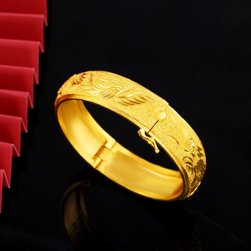 Gelb plattiertes Simulationsarmband mit Drachen und Phönix, Hochzeit, dicker Goldschmuck, feiner Sand, Seiko Hi Word, Armband mit Drachen und Phönix