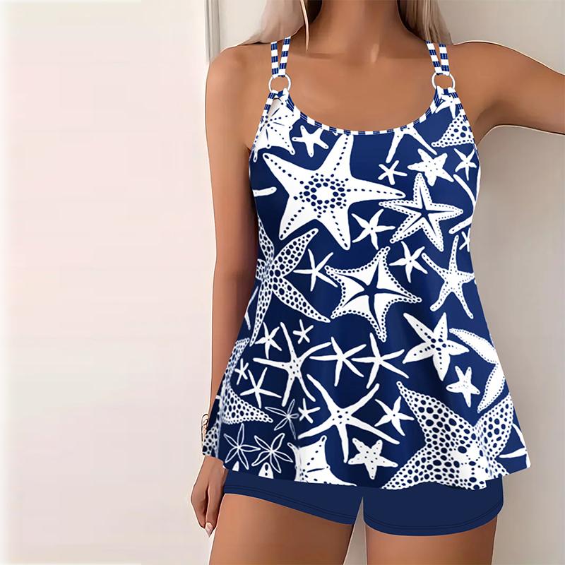 Damen Bademode Tankini 2-teiliger Badeanzug Schillernde Farben Urlaubsbadeanzüge 2XL navy blau