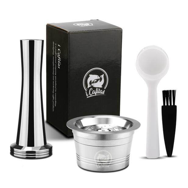[i Cafilas][HLB12] Wiederverwendbarer Kaffeekapselfilter aus Edelstahl, nachfüllbar, Crema für Maschine CAFFITALY, AID IXPRSSI, Tchibo Cafissimo, COMPACT, MINI 1 Capsule+1 Tamper silber