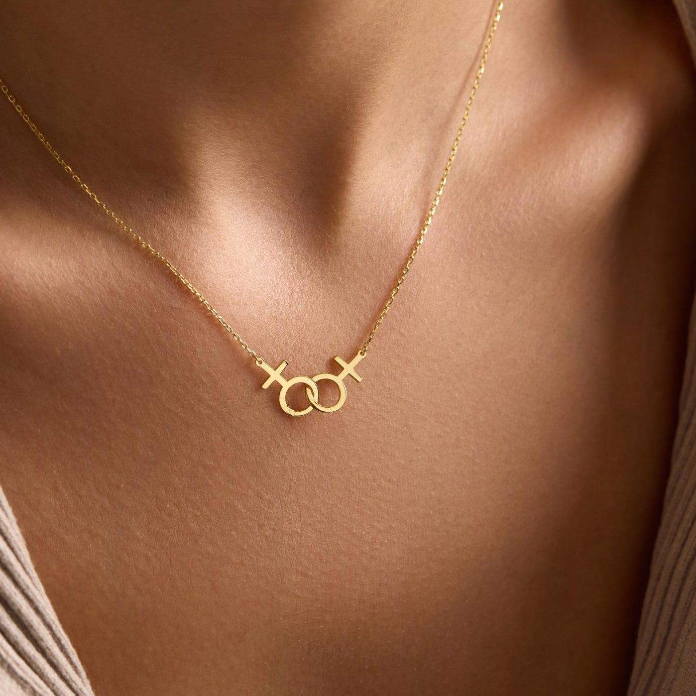 Lesbisches Halsband Gay Pride Schmuck Queeres Liebeshalsband Pride Monat Geschenk Lesbischer Schmuck ein Set Necklace rose gold