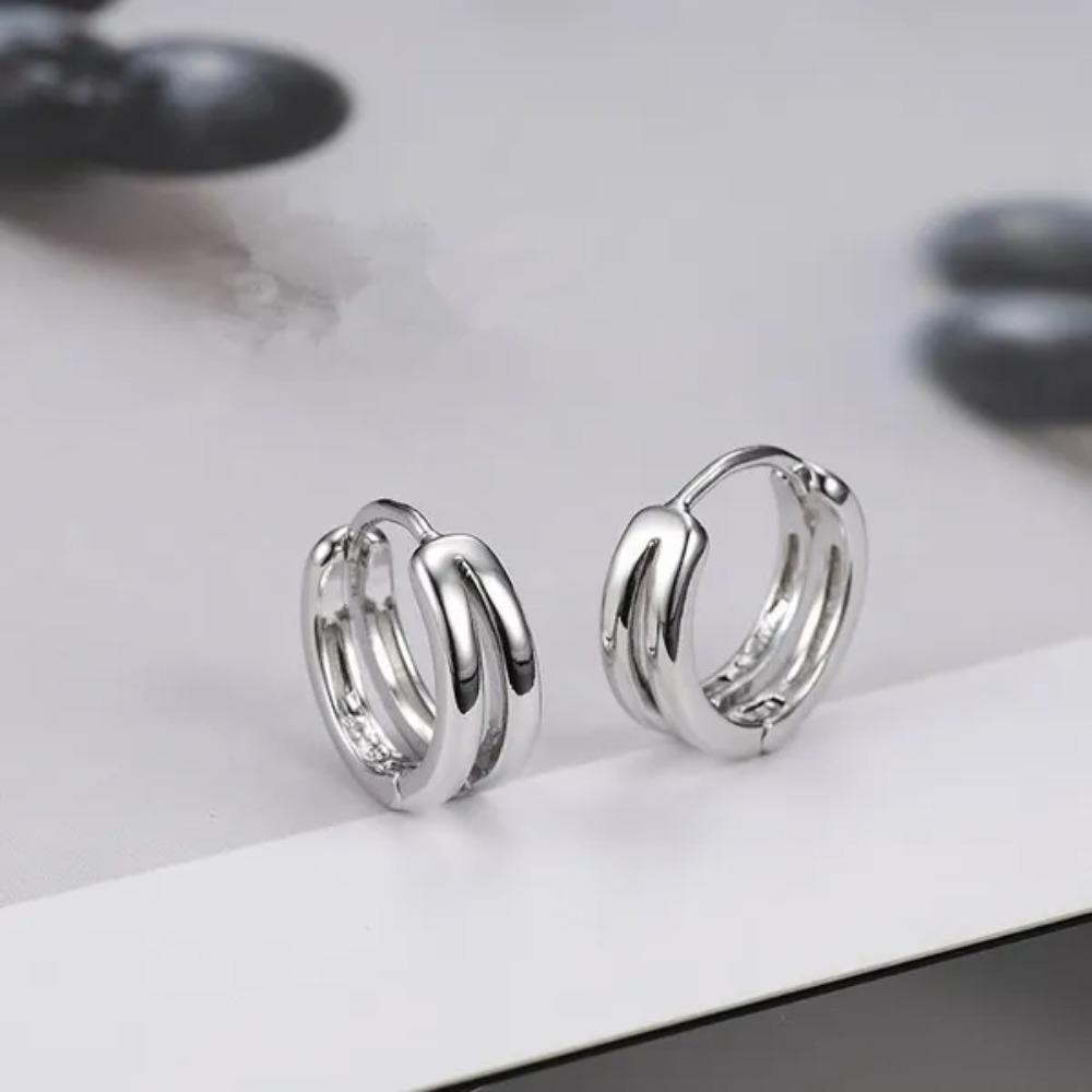 Neue Creolen aus Edelstahl Punk Multilayer Round Double Hoop Hip Hop Ohrringe Durchbohrte Ohrstecker Männer Ohrringe 1 pair silber