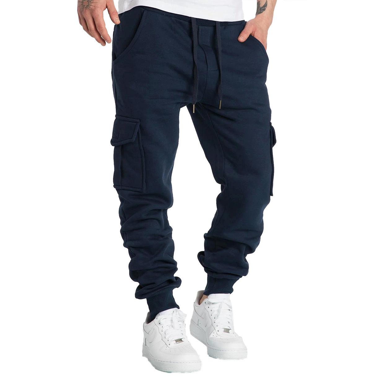 Herren Freizeit Cargo Jogginghose Frühling Herbst S-2XL Bund mit Kordelzug Jogginghosen Wandern Taktische Hosen für Herren mit Taschen S dunkelblaue