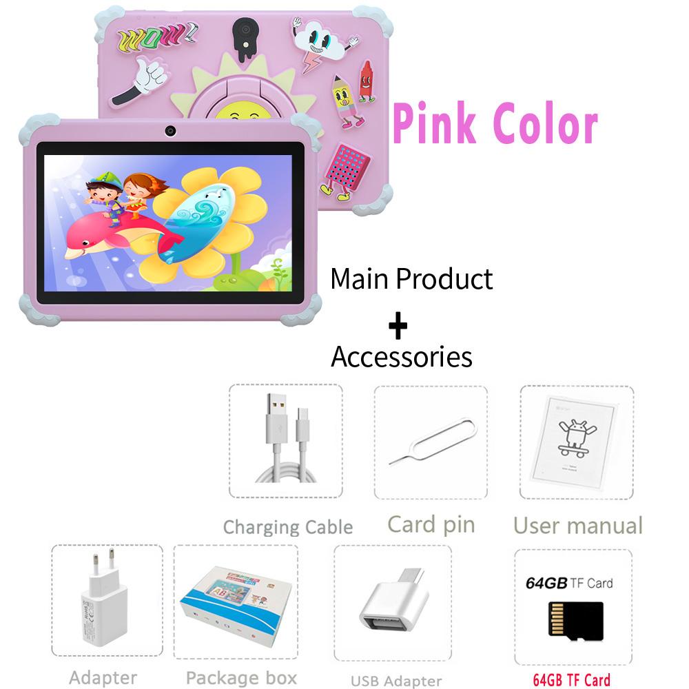 BDF 5G WiFi K1 Tablet 7 Zoll Kinder Kinder Tablet PC Android 13.0 Tablets PC 64GB Schönes Design Lernen Unterhaltung Geschenk Kinder Standard add 64GB Card rosa