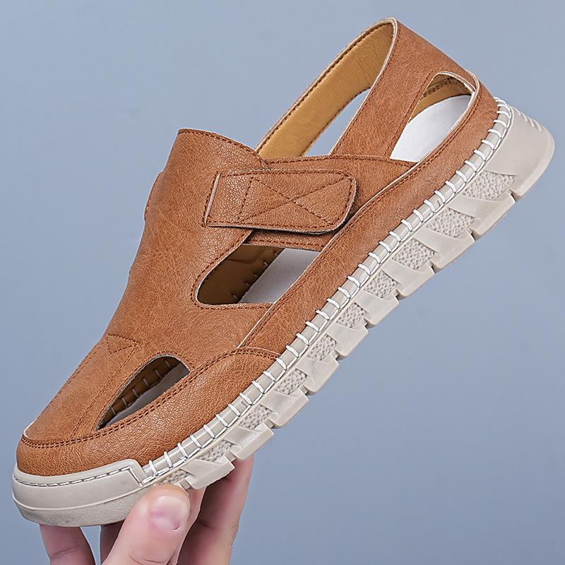 Sommer Sandalen für Herren Mode Lässige Ledersandalen Atmungsaktive Ausgehöhlte Sandalen Rutschfeste Sneaker für Herren Römische Sandalen 44 gelb