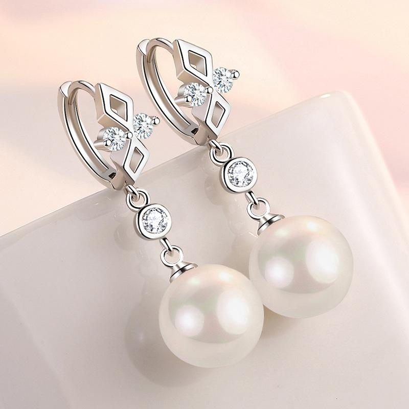 925 Sterling Silber Edle Kristall Perle Ohrringe für Frauen Original Modeschmuck Party Hochzeit Verlobung feine Weihnachtsgeschenke
