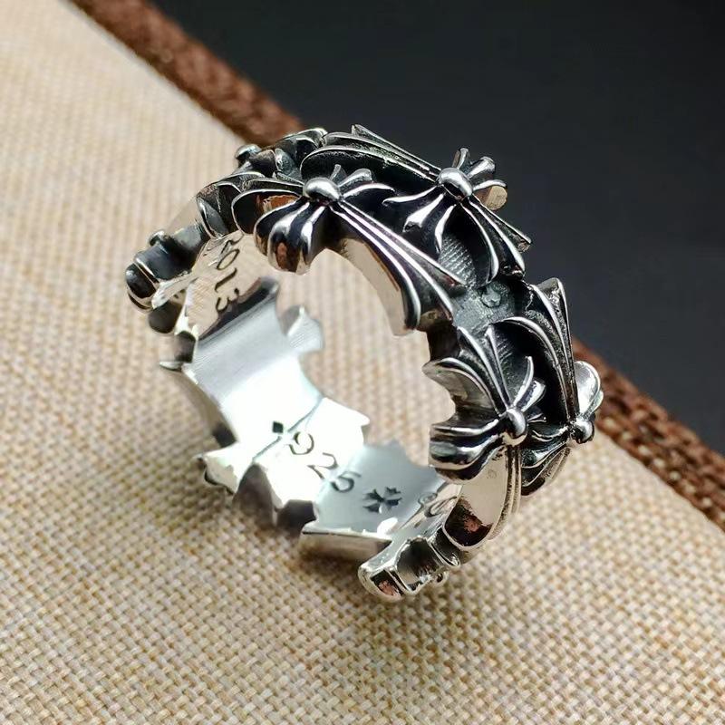 Crowe Doppelkreuz Blume Ring Vintage Herren und Damen Foreven Partnerring Vielseitiger Ring no. 11 weiß