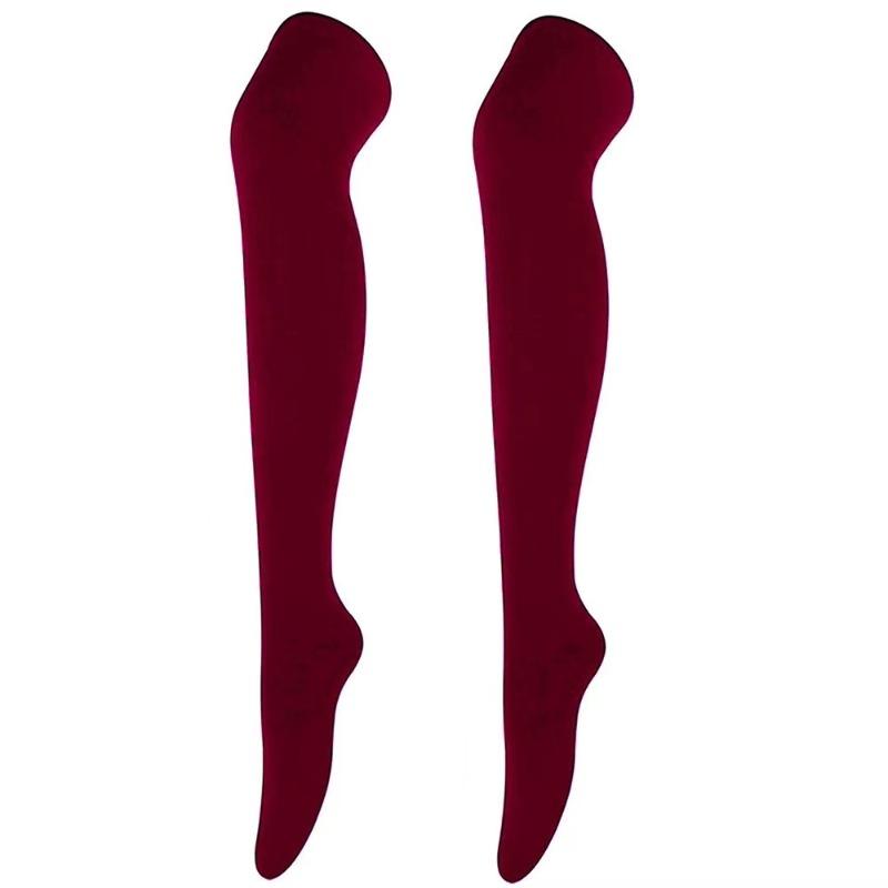 Damen Strümpfe Stulpen Gestreifte Lange Socken Oberschenkel Winter Hohe Strümpfe Warm über Knie Socken Weiche Wolle Weihnachtsstrümpfe One Size wein rot
