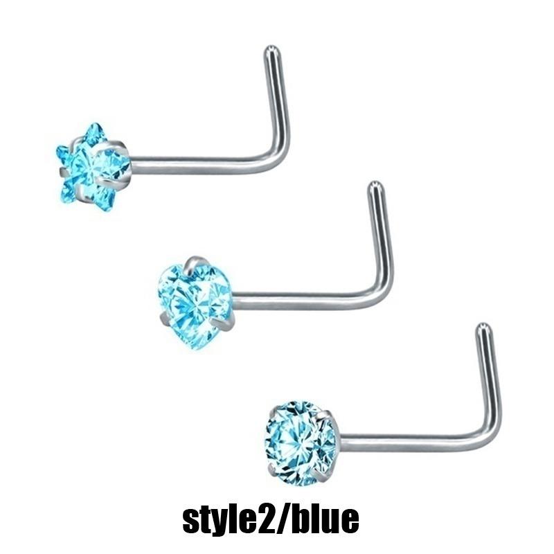 3 teile/satz Herz Stern Runde Nasenringe Diamant Zirkon Edelstahl Nasenstecker Körper Piercing Schmuck style2 hellblaue