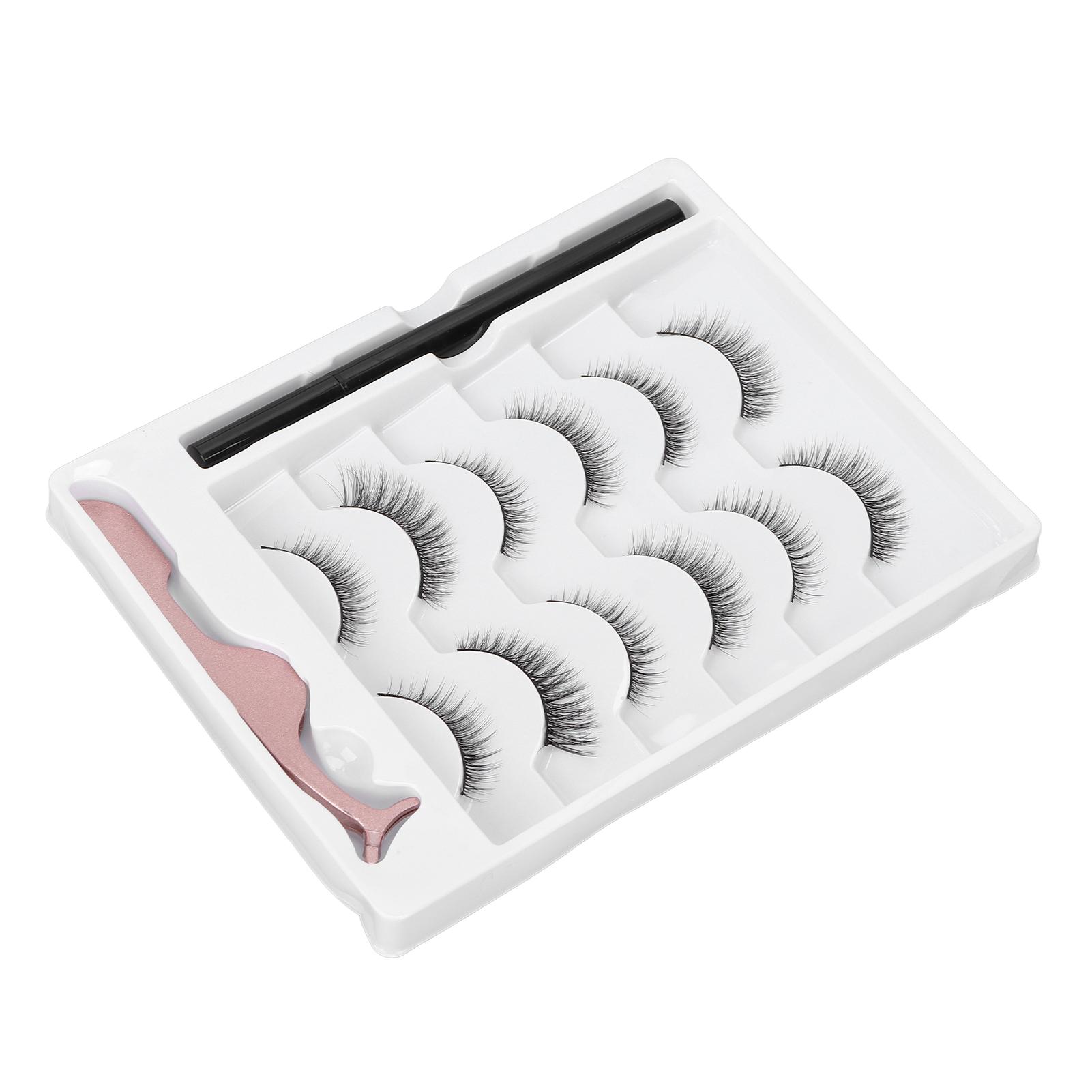 Magnetische Wimpern Eyeliner Kit 6 Paare Falsche Wimpern Flüssiger Eyeliner mit Pinzette Make-up Werkzeugset weiß