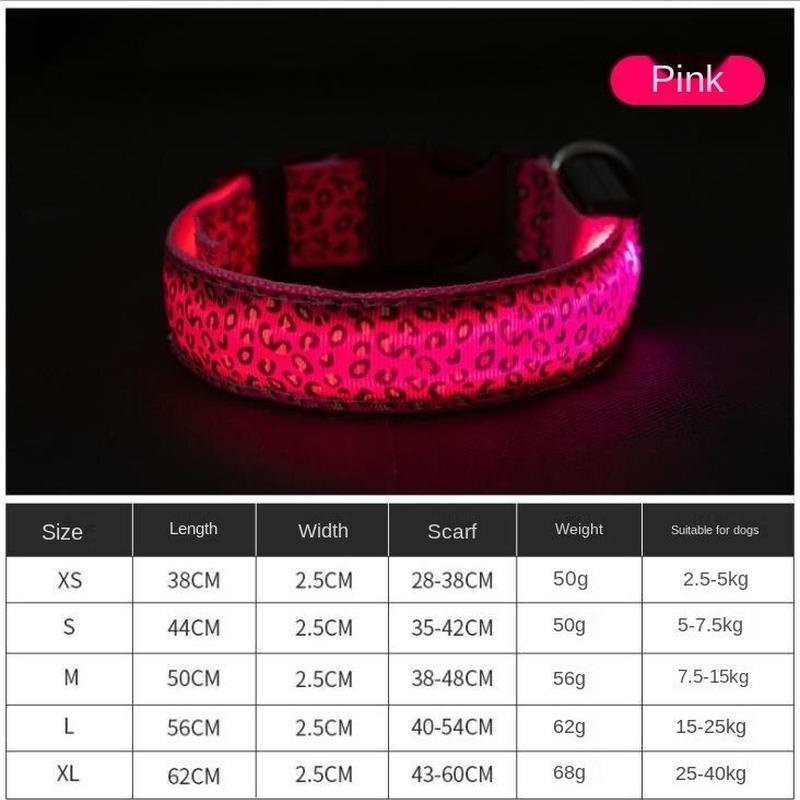 Heimtierbedarf, leuchtendes Hundehalsband, LED-Licht emittierendes Halsband, Haustier-Leopardenfleck-Hundehalsband, fluoreszierende Linien XL rosa