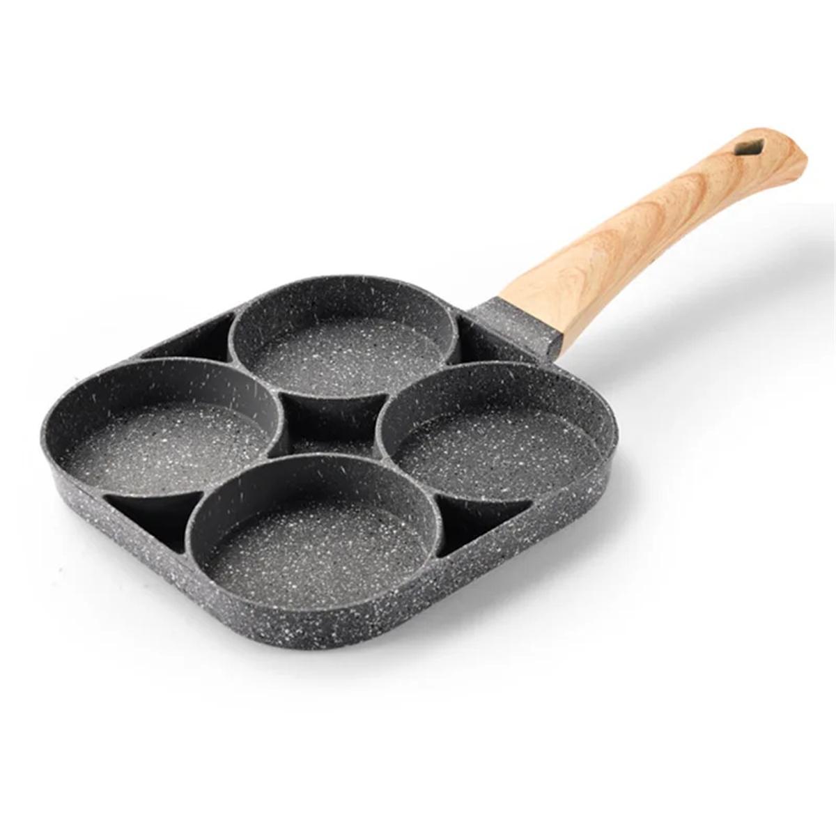 4-Loch-Omelettpfanne Brattopf Verdickter Antihaft-Ei-Pfannkuchen-Steak-Kochpfannen Hamburger Brot Frühstücksmaschine Induktionskochgeschirr black