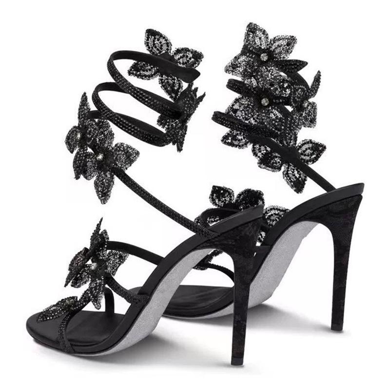 Mode Damen High Heels Sandalen Luxus Designer Strass High Heels Sandale Sexy Kristall Gladiator Sandalen für Damen Partykleid Pumps 39 schwarz