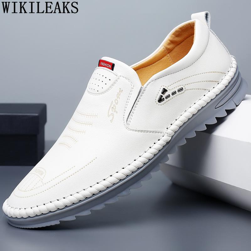 Leder Casual Schuhe Mann Designer Slip auf Schuhe für Männer Mode Braun Loafer Schuhe Männer Zapatos De Hombre Chaussure Homme 40 weiß