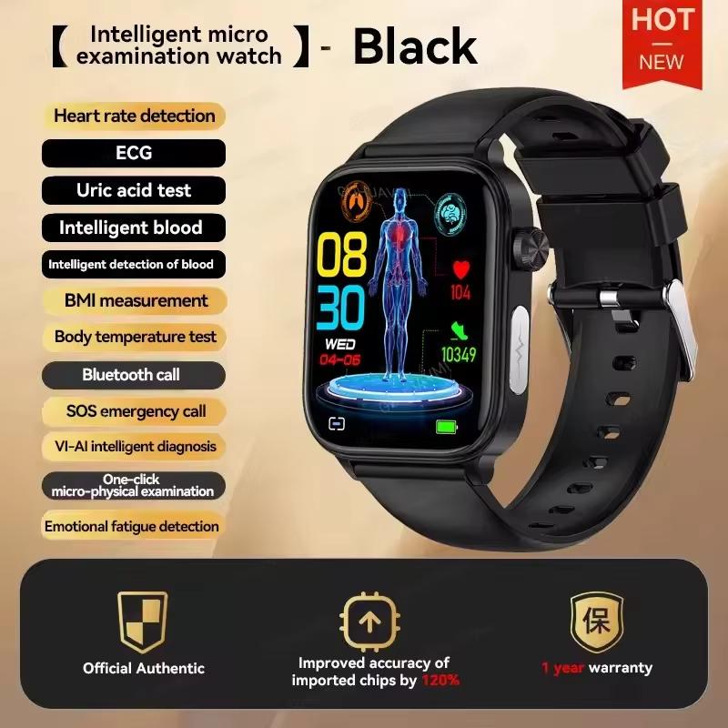 2025 Neue KI Diagnose Gesundheit Smartwatch Damen EKG HRV Funktion Blutdruck Harnsäure Lipid BT Anruf Smartwatches Damen Black Silicone black