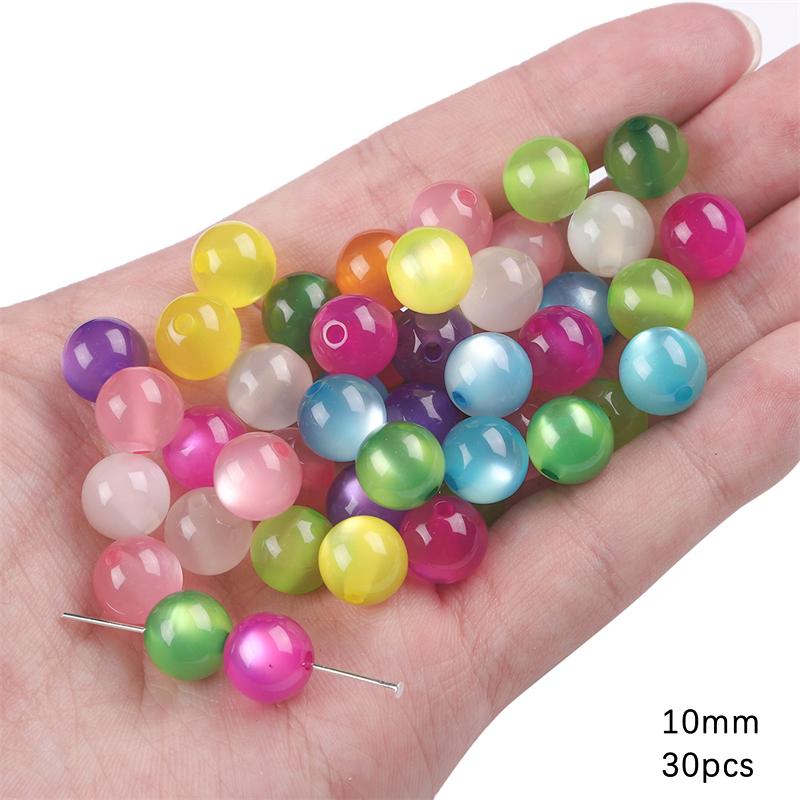 30/50Pcs Harz Perlen Imitation Katzenauge Ball Perlen Für DIY Halskette Armband Ohrringe Schmuck Machen Handwerk Zubehör 10mm 30pcs bunt