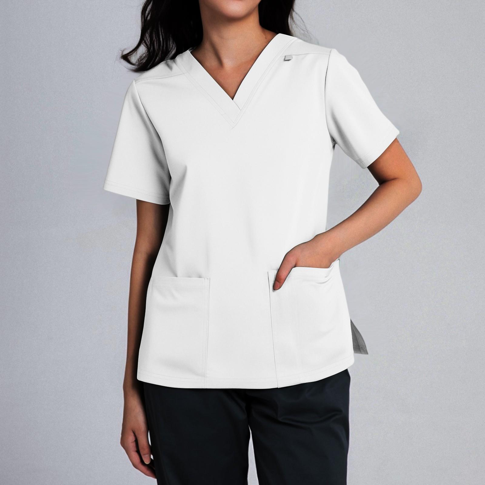 Damen V-Ausschnitt Kasack Kurzarm Uniformen & Kasacks Bequeme Kasacks Damen Klassische Passform für medizinisches Fachpersonal XL weiß
