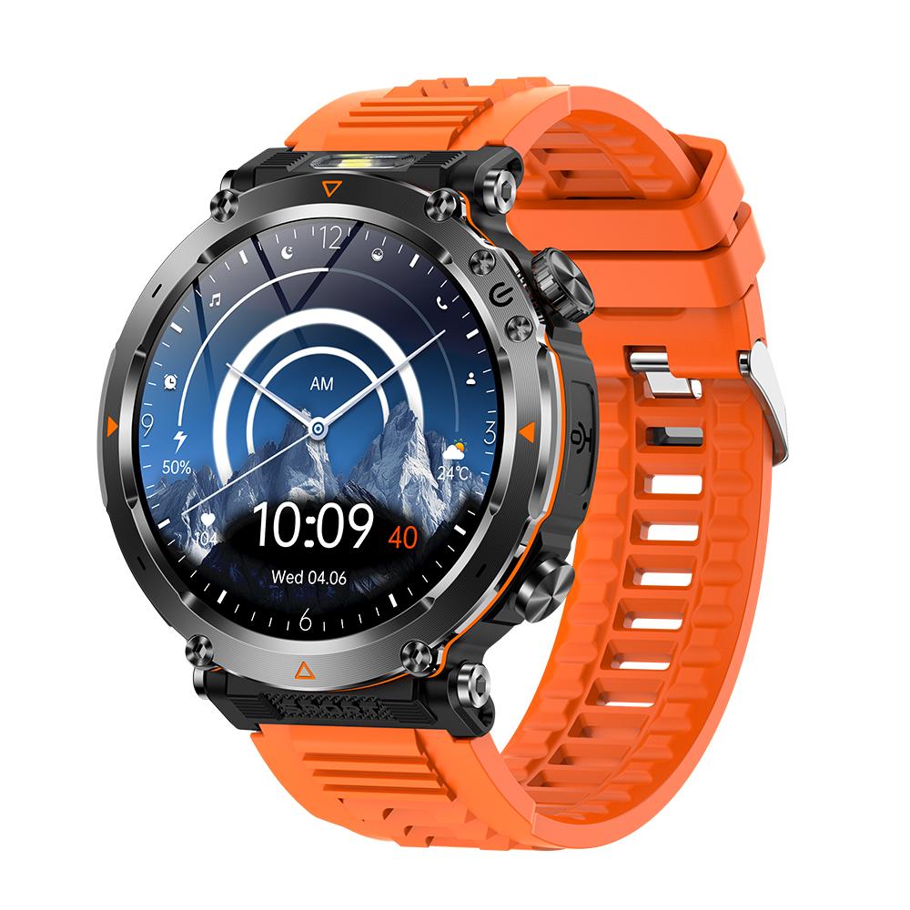 MEVADEN Neue 1,7 Zoll 360*360 Bildschirm Bluetooth Anruf Smart Watch Männer Sport Fitness Tracker 600mAh Taschenlampe Smartwatch für Android IOS MD57 orange
