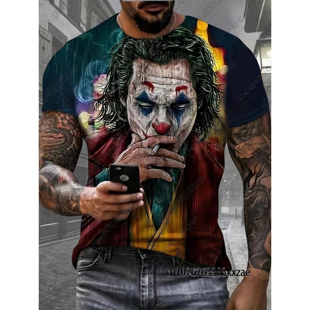 Sommer Neue DC Comic Joker Print T-Shirts Klassische Vintage Joker 3D T-Shirts Lässige Rundhals Kurzarm T-Shirts Herrenbekleidung 4XL black