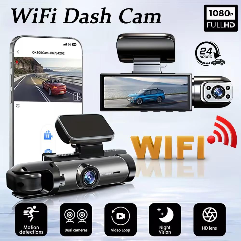 Neue 1080P WIFI Dual-Kamera Dashcam für Autos, vorne und innen, Autokamera mit IR-Nachtsicht, Schleifenaufnahme, Weitwinkel-Auto-DVR-Kamera Wifi Dual Lens