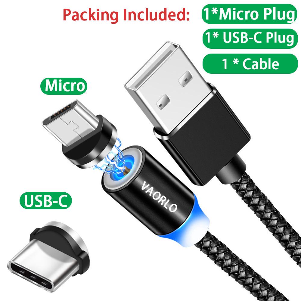 VAORLO Magnetisches Ladekabel, 360° drehbar, modisches Ladegerät, USB, einfaches Aufladen für iPhone, Huawei, Android, Samsung, Ladekabel Micro+Type-C+Cable schwarz
