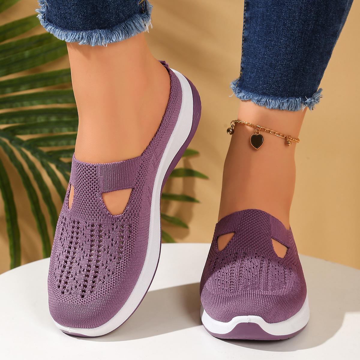 Atmungsaktive Strick-Slipper für Damen, leichte Halbschuhe, bequeme Laufschuhe für alle Jahreszeiten, lässige Outdoor-Sommerschuhe für Damen 42 violett