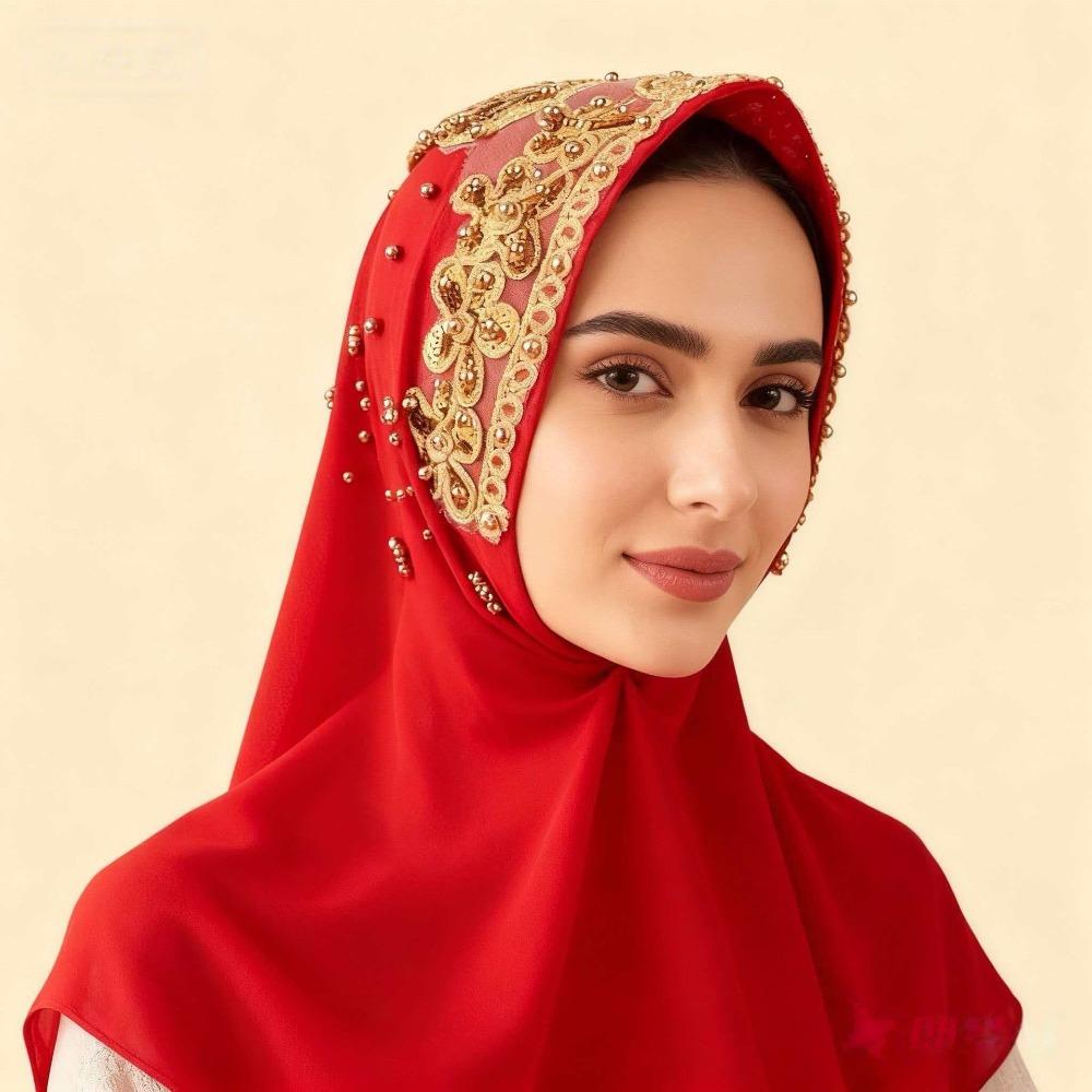 Mode Seide Perle Chiffon Hijab Schal Lang Stickerei Islamischer Turban Glitzer Bandana Pailletten Wickeltücher Schal Weiblich